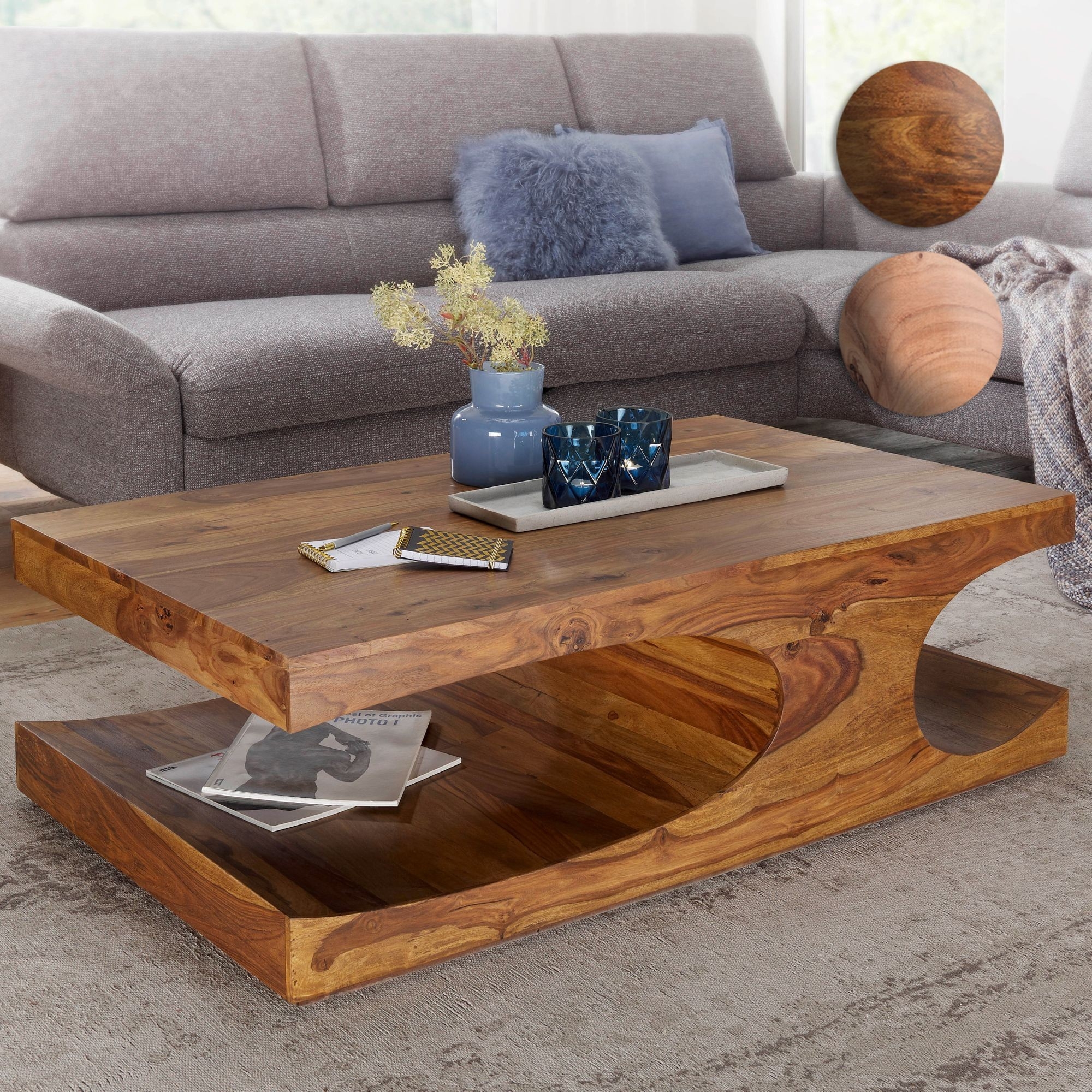 Finebuy Couchtisch Massiv-Holz 120 Cm Breit Wohnzimmer-Tisch